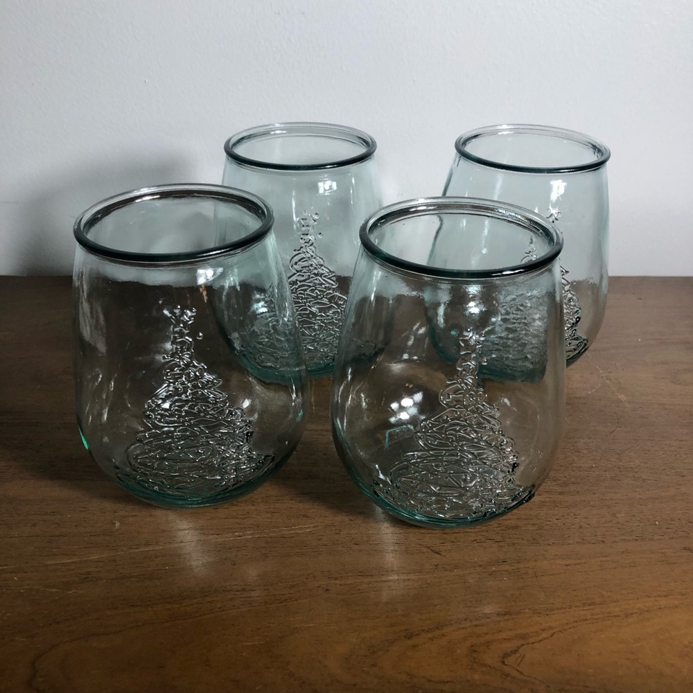 San Miguel Spain Recycled Glass Christmas Tree Wine Tumblers- Set Of 4